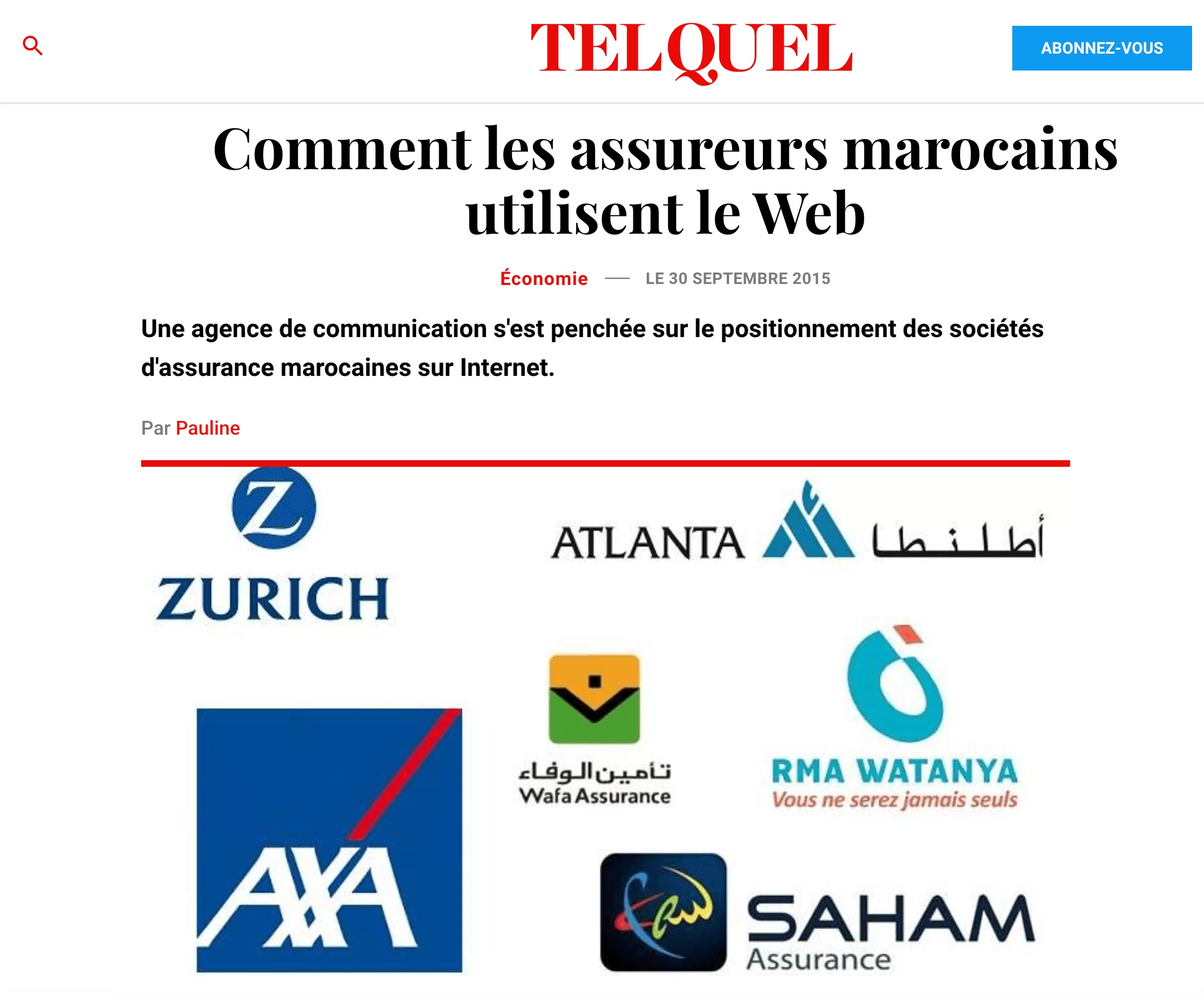 FORCINET - Médias Article Telquel - Les Assurances Marocaines E-Reputation et Communication Digitale