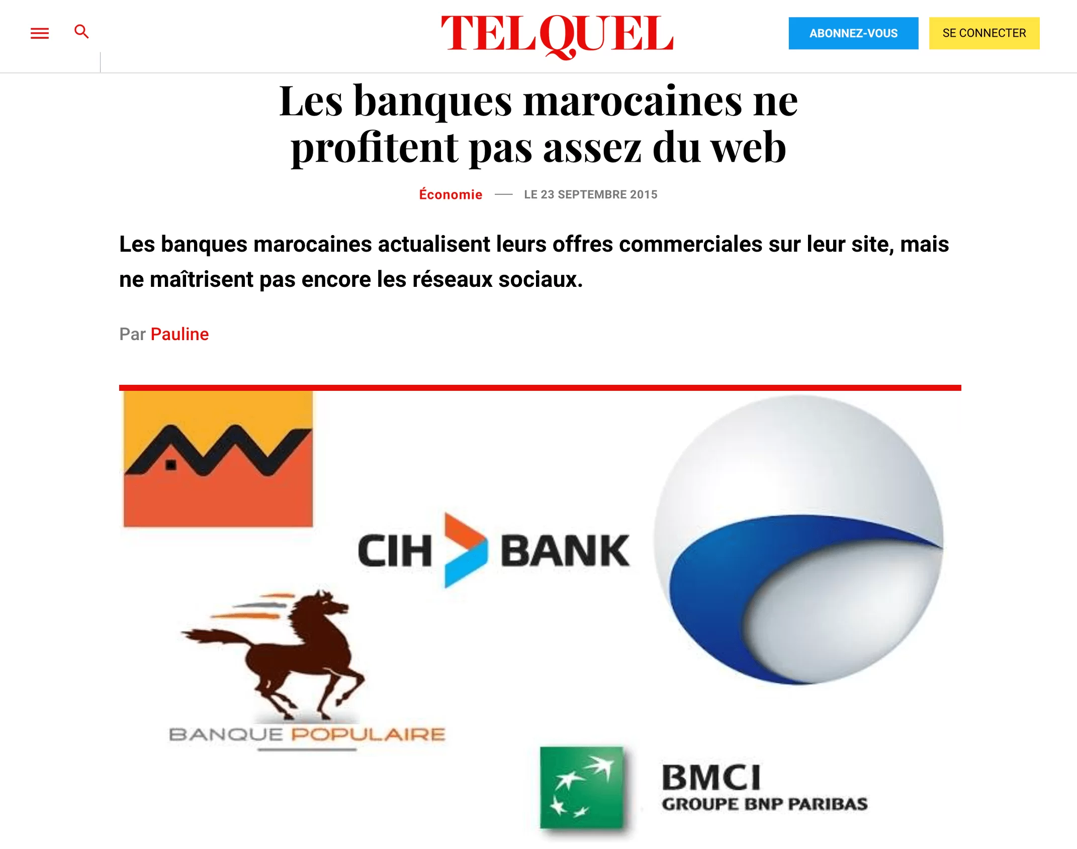 FORCINET - Médias Article Telquel - Les Banques Marocaines E-Reputation et Communication Digitale